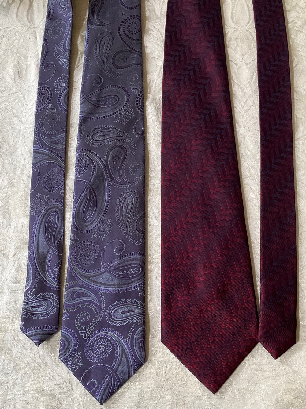 Kenneth Cole Purple Paisley and Burgundy Chevron Tie Duo